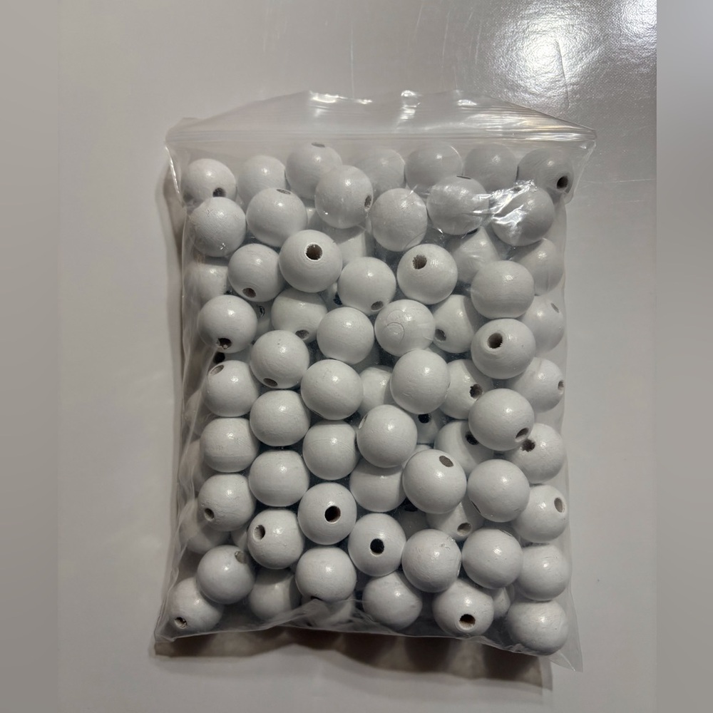White Round Wooden Beads - Picture 2 of 9